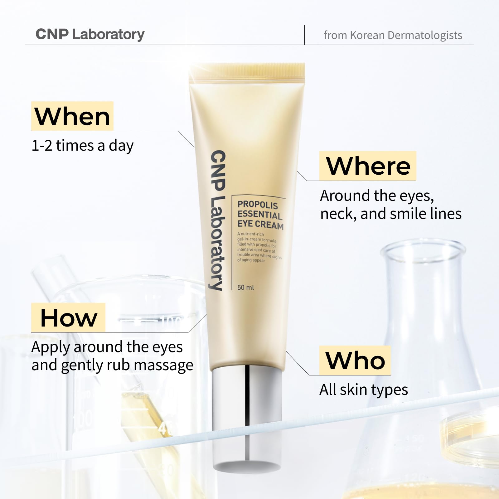 CNP Propolis Eye Cream (1.7 fl.oz / 50ml) - Nourishing Eye Cream with Propolis Extract, Ceramide, Lightweight Cream Texture, Firming Wrinkles, Gifts for Women, Korean Skin Care